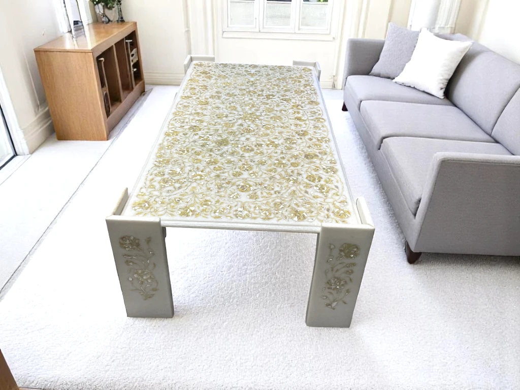 Amazing Mother of Pearl Inlay White Marble Conference Table In India 